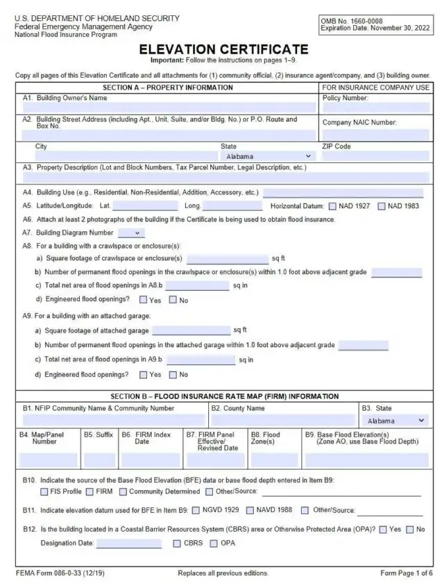 FEMA Elevation Certificate form
